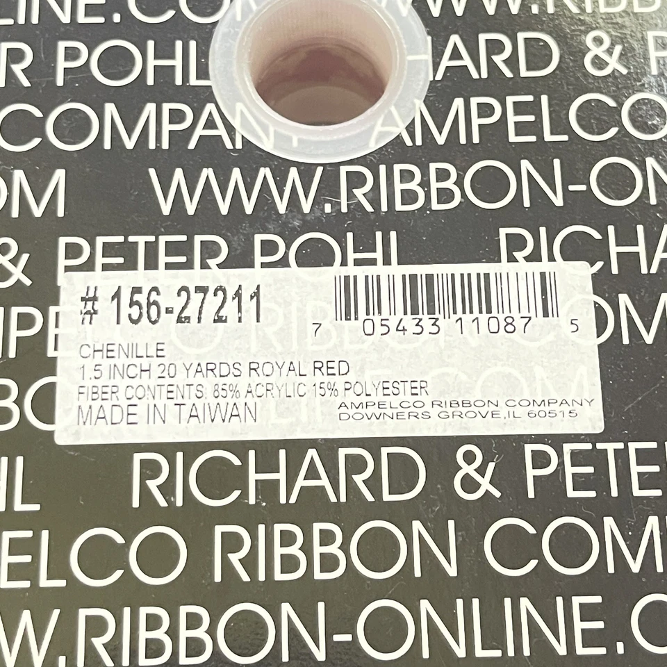 Vintage Chenille Ribbon Wired Red Beige 1.5" X 20 Yards Crafts Wreath Floral Art - Image 4 of 4