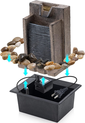 Tabletop Waterfall Fountain - Natural River Rocks Decorated with Colorful Light - 第 3/7 張圖片