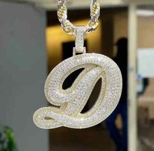 4Ct Lab Created Diamond Round Men's Custom Letter Pendant 14K Yellow Gold Plated