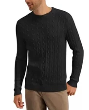 Club Room Men's Cable-Knit Pullover Sweater, Deep Black, Small S