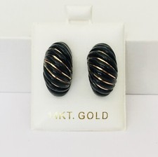 Awesome  Solid  14K Yellow  Gold  Natural  Black  Onyx  Dome  Earrings  NEW