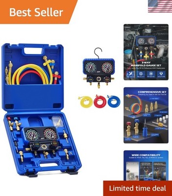 AC Gauge Set 3-Way for R410A R32 R22 R454B with Hoses Safety Valves