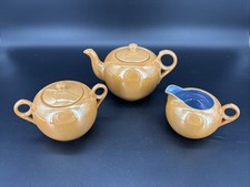 Vtg. Iridescent Japan Blue  Peach Lusterware 3 Pc Tea Set Teapot Creamer Sugar