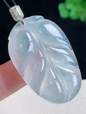 18K White Gold Icy Leaf Jadeite natural Grade A Jade Pendant 1212