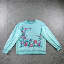 Vintage 90s Floral Sweatshirt XL Teal Distressed Cottagecore Grandmacore Flaw