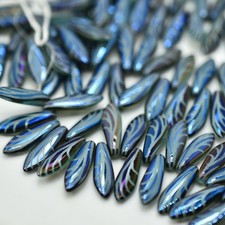 25 Beads - 5x16mm Dagger Turquoise Opal Wing, Laser - Czech Glass Beads