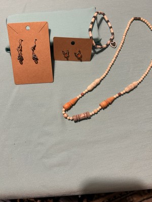 Scrimshaw Shell And Coral Necklace, Rustic Cuff Bracelet 2pr Matching Earrings