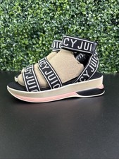Juicy Couture Women's Impulse Black/White Strappy Logo Wedge Sandals Sz 7
