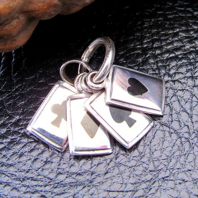 Massiver 925 Sterling Silber vier 4 Asse Anhänger Onyx Inlay Glücksbringer Schmuck
