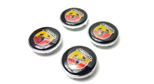 4x Caches Moyeu Abarth 60mm Logo Rouge Jaune Fond Noir – Résine Époxy