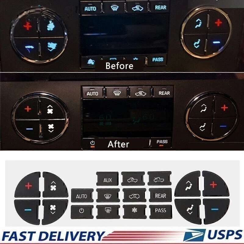 1x AC Button Repair Kit Decal Stickers Dash Replacement Fit 2007-2014 Chevy GMC - Image 2 of 4