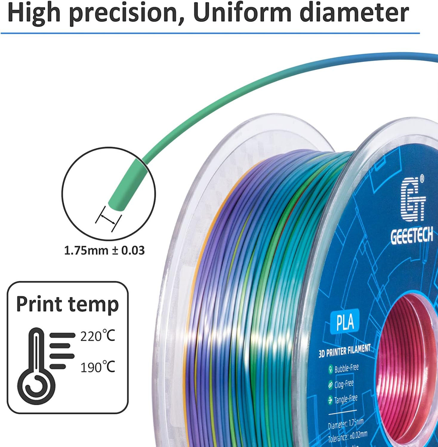 PLA Filament 1.75Mm Multicolor, GEEETECH Silky Rainbow 3D Drucker Filament PLA 1 - Bild 2