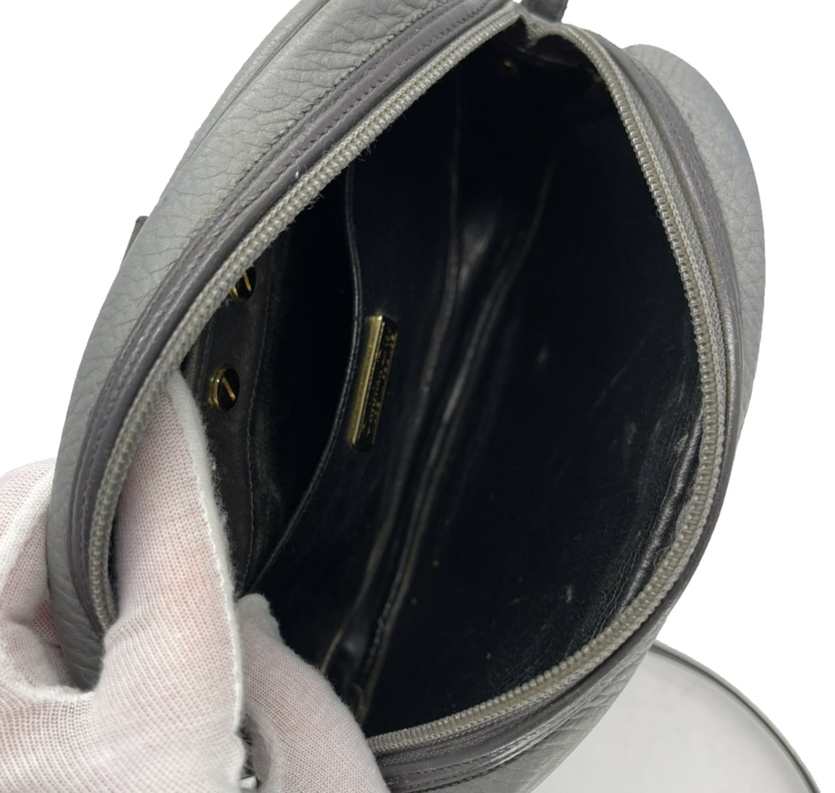 Vintage Christian Dior Shoulder Bag Gray Leather Italy Authentic thumbnail 6