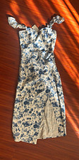 CIDER XS Blue & White Floral Ruffle Square Neck Sleeveless Midi Slip Dress