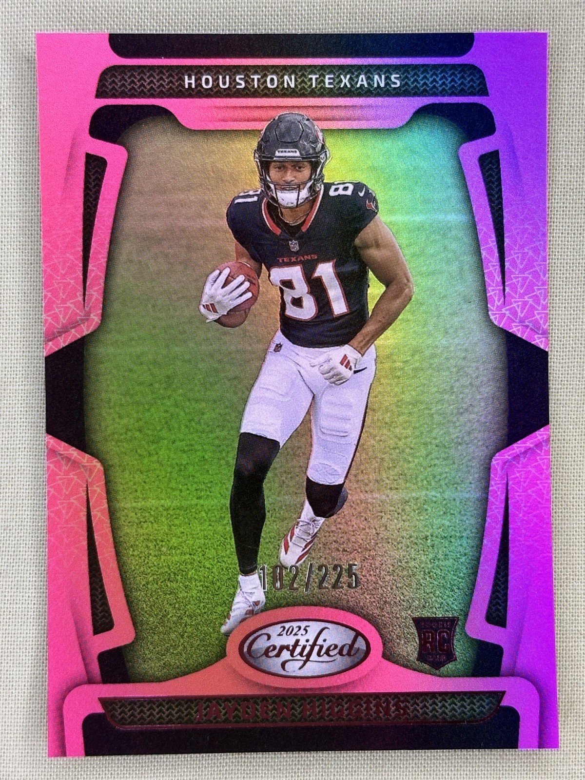 2025 Panini Certified Jayden Higgins RC Mirror Pink /225 Houston Texans #130
