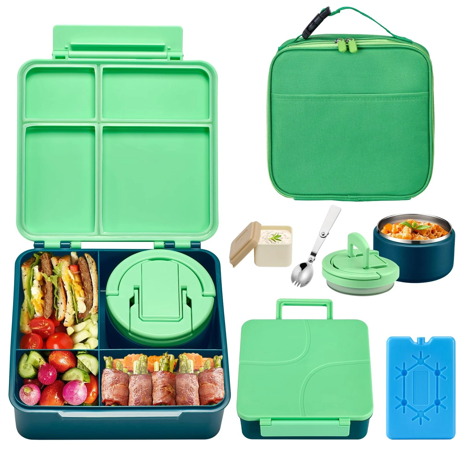 Bento Lunch Box with 8oz Soup Thermo,Kids Leakproof 4 Compartment Lunch Food ...