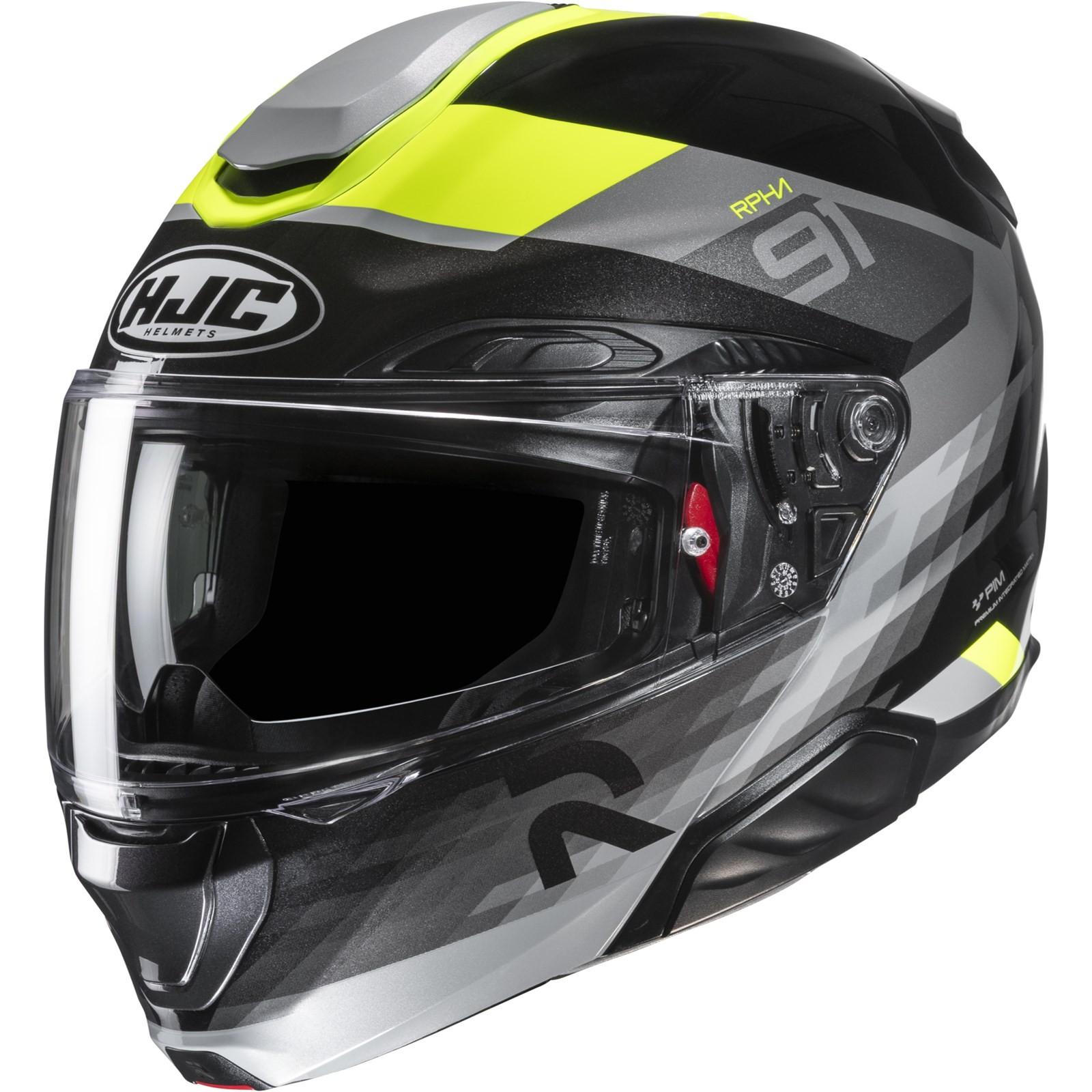 Motorcycle Helmet XL - HJC Rpha 91 Madal Flip up Helmet - Schwarz-Weiß-Fluogelb