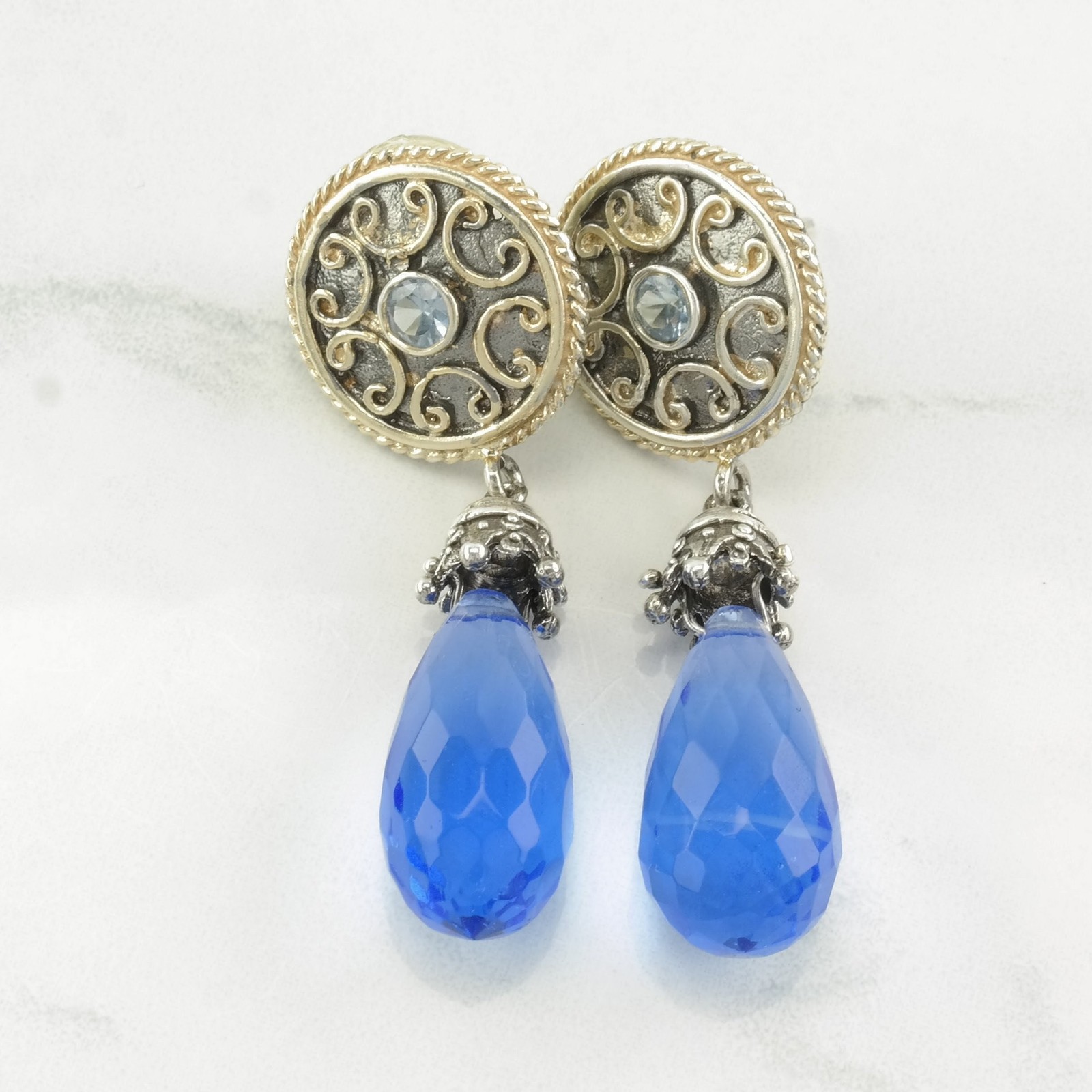 Sevan Blue Topaz Stone Drop Stud Dangle Sterling … - image 3