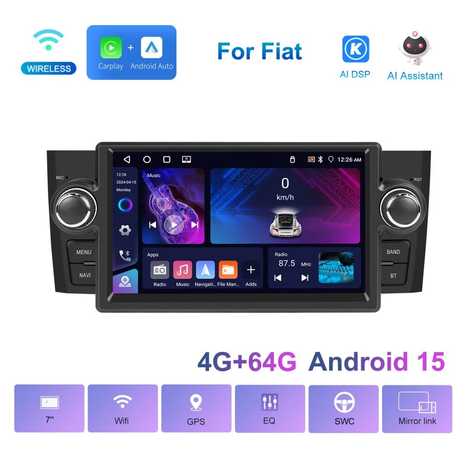 4+64GB 7" Autoradio Android 15 Carplay Für Fiat Linea Grande Punto Navi GPS WIFI - Bild 2 von 4