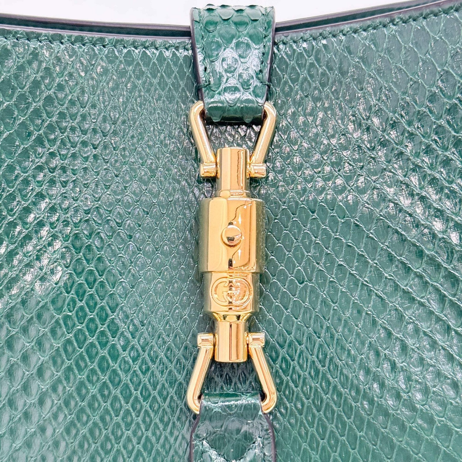 GUCCI Jackie Forest Green Python Embossed Leather… - image 13