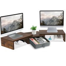 TEAMIX 3 Shelf Monitor Stand Riser With Drawer - Length and 1 Drawer, Brown