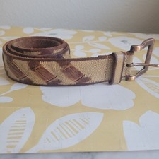 Fossil Belt 32 Women's Cream Tan Distressed Leather Boho Hipster Festival