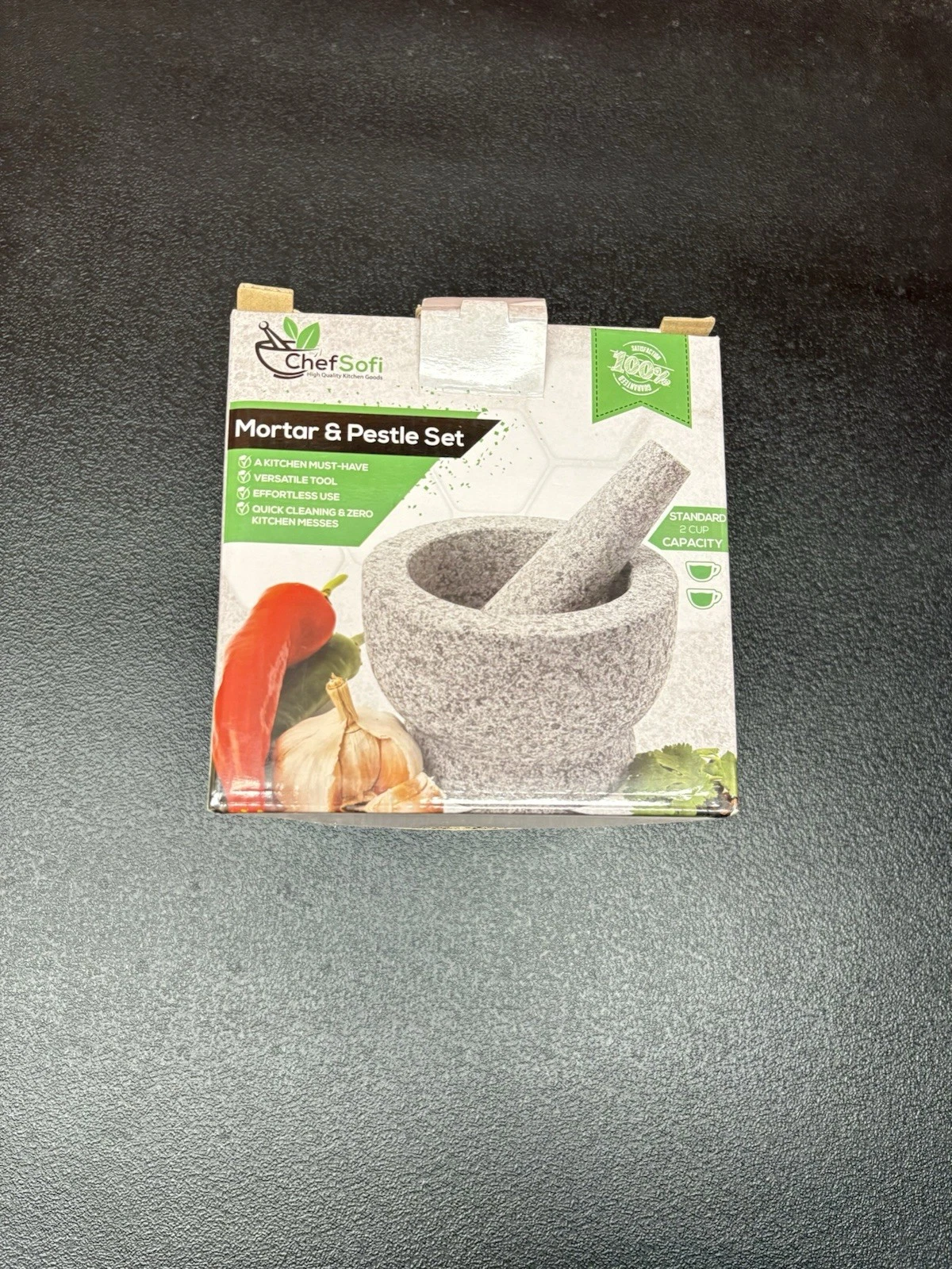 ChefSofi Granite Mortar & Pestle Set 2 Cup Capacity Traditional Manual Grinding