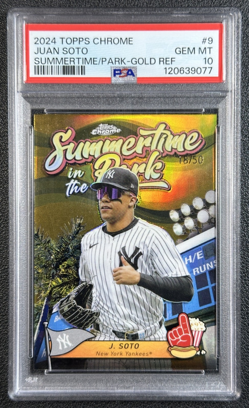 JUAN SOTO PSA 10 2024 TOPPS CHROME SUMMERTIME IN THE PARK GOLD REFRACTOR 18/50