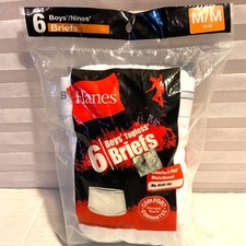 HANES 6 Boys/ninos Tagless Briefs Size Medium M White Brand New 