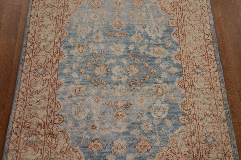 Transitional Oushak Turkish Wool Rug 3x4 ft Blue Vegetable Dye Carpet Floral Rug - Image 3 of 4