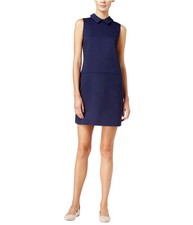 maison Jules Womens Point-Collar Shift Dress, Blue, Medium