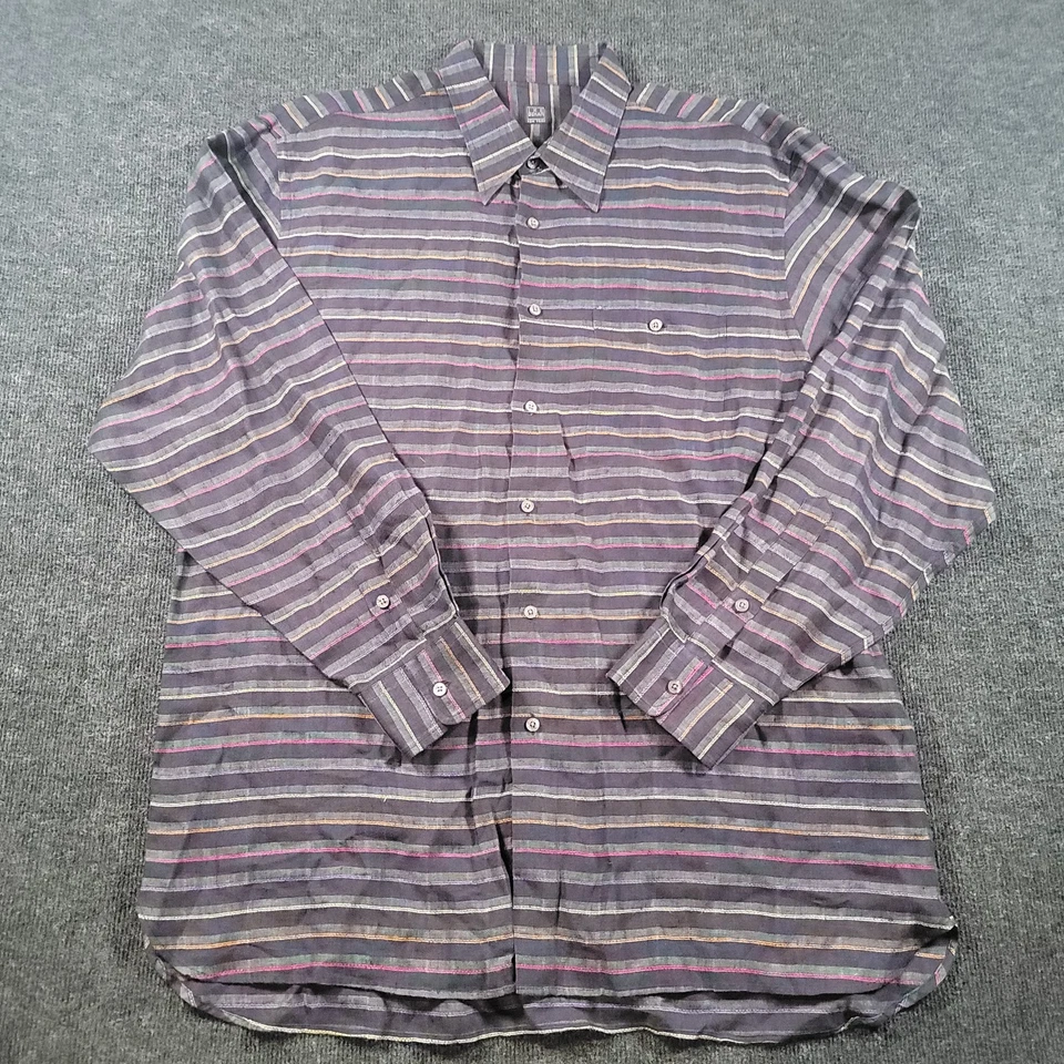 Ike Behar New York Linen Poly Striped Button Front Shirt Purple Multi Color XL - Image 2 of 4