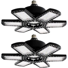 2 Pack Garage Light 200W 8000 Lumen w 6 Adjustable Panels E26/E27 Screw-in LED