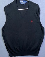 Polo Ralph Lauren Sweater Vest Men XL Black Pima Cotton V Neck Preppy Old Money