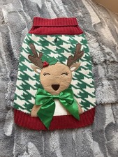 Christmas Holidays Sz S Dog Sweater Red White Green Reindeer Bow Warm Winter