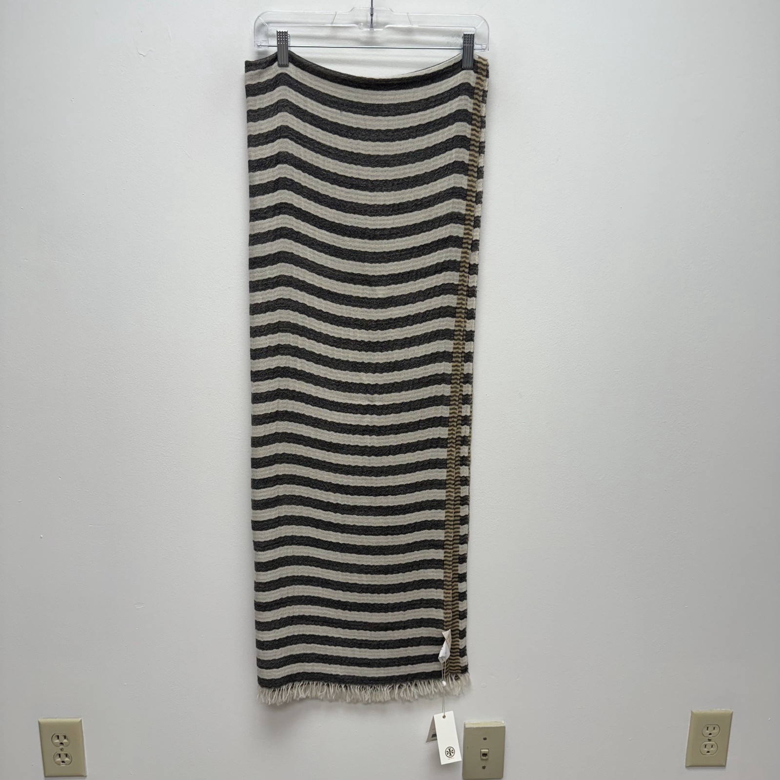 Tory Burch Striped Scarf Womens Black Multi Wool Fringe Edges One Size NWT thumbnail 2
