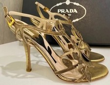 MADE IN ITALY PRADA GOLD LEAF HEELS VINTAGE 38.5