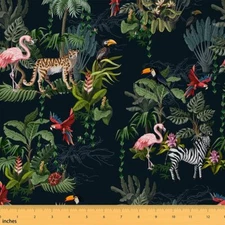 TropicWild Greenery: Exotic Jungle Upholstery Fabric - Flamingo, Zebra, Tiger, P