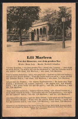 AK Marschlied Lili Marleen von Hans Leip, Soldat steht Wache vor der Kaserne 