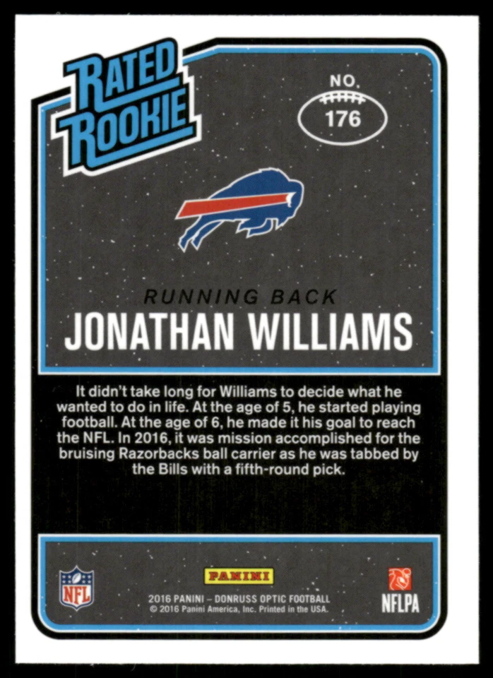 2016 Panini Donruss Optic #176 Jonathan Williams Rookie Card RC Purple Holo - Image 2 of 2