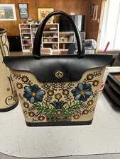 Vintage 1960s Enid Collins “ Flower Basket “Handbag Purse Wood Bottom