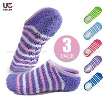 3 Pairs Womens Non Slip Fuzzy Soft Warm Slipper Socks with Grippers Low Cut 9-11