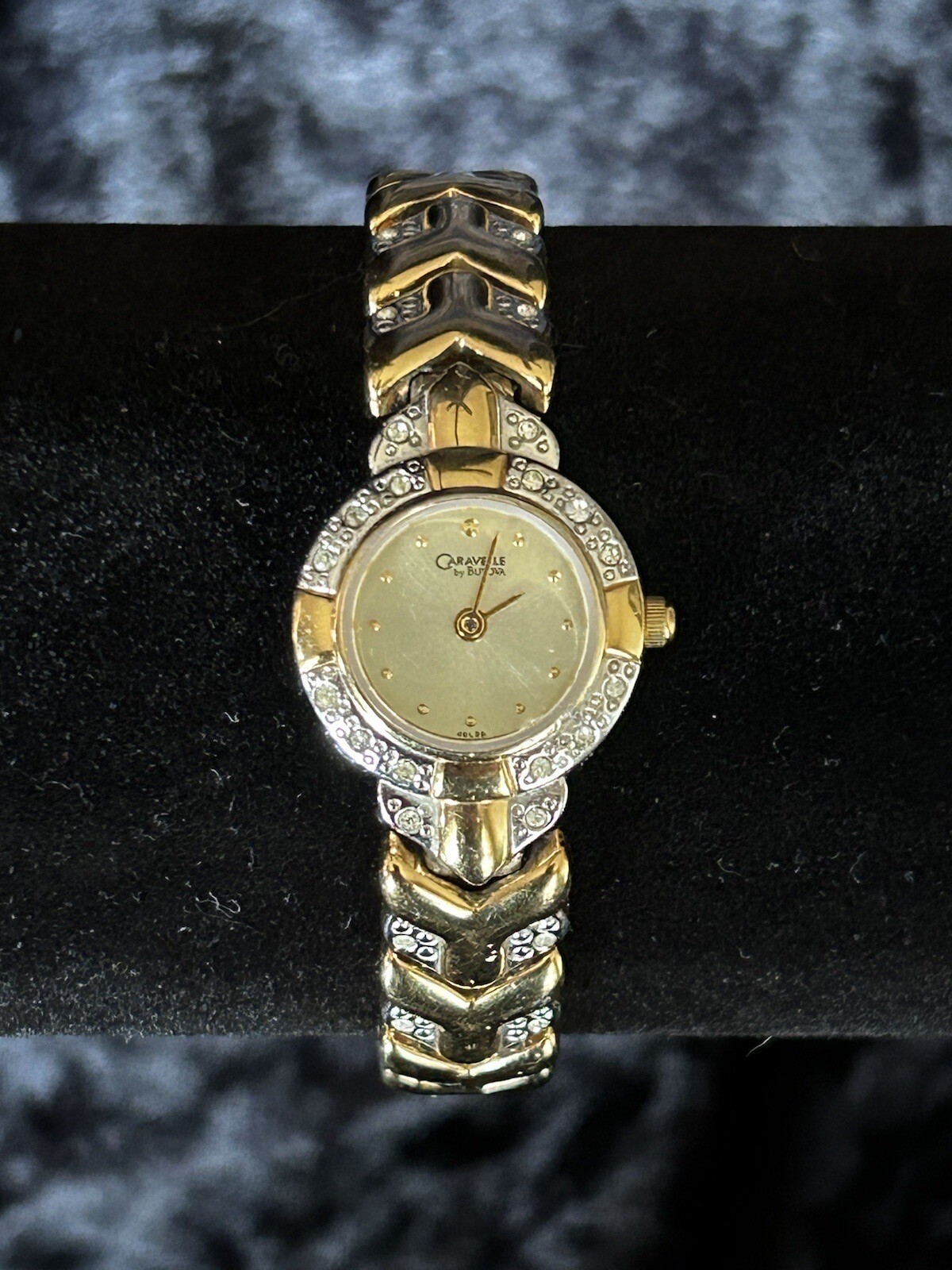 Vintage Caravelle By Bulova Ladies Gold Tone Crystal Studded Watch New