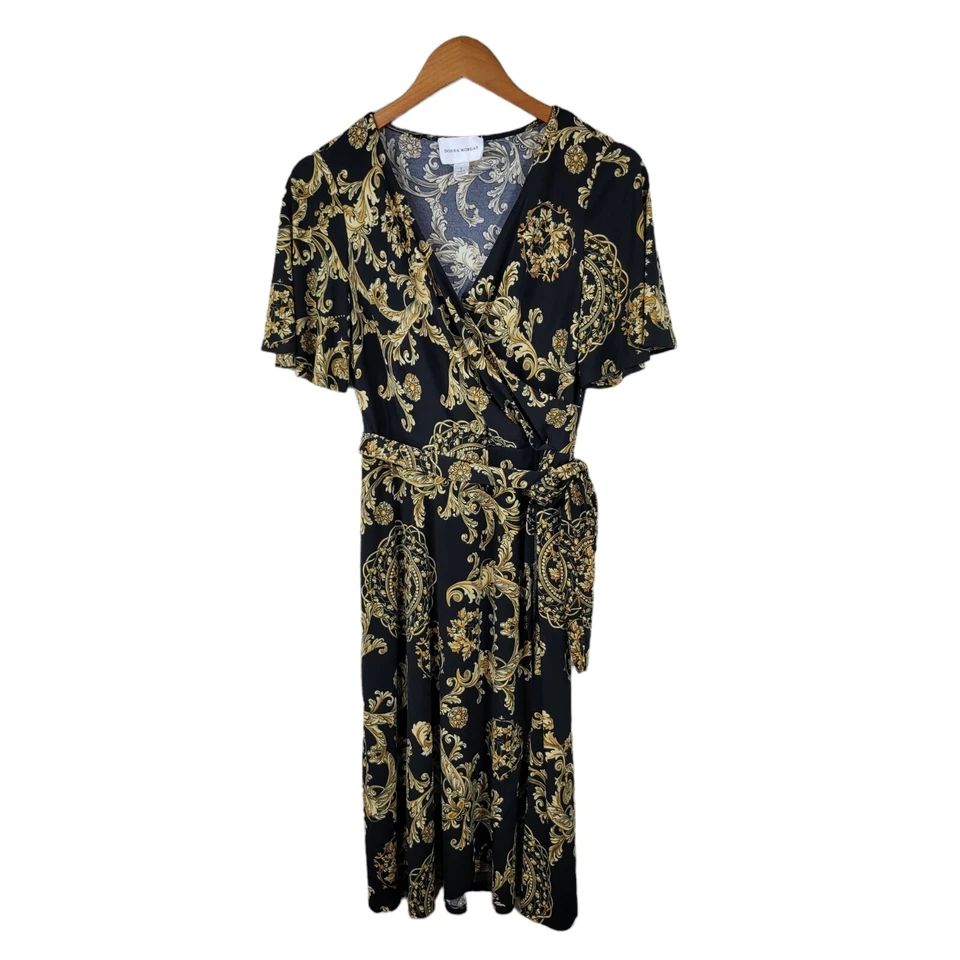 Vestido Donna Morgan Talla 6 Imitación Envolvente Elástico Noche Evento Royalcore Negro Dorado Foto 2 de 4