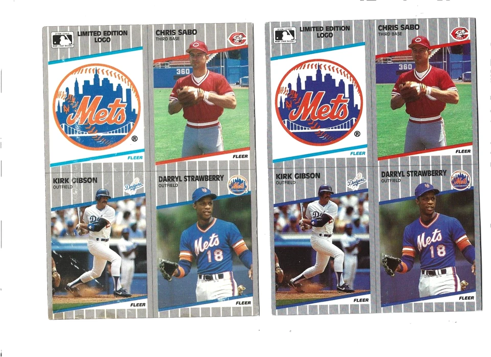 1989 Fleer Box Bottoms White & Gray Back VARIATION Full Panels Strawberry Gibson - Image 2 of 2