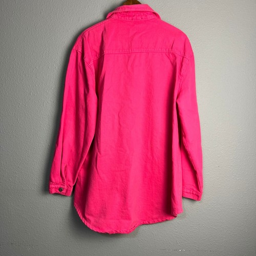 Nasty Gal Overshirt Jacket Shacket Denim Button Down Long SL Hot Pink Size US 6 - Picture 5 of 9