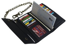 Black Vintage Leather RFID Blocking Men's Biker Long Trifold Chain Wallet