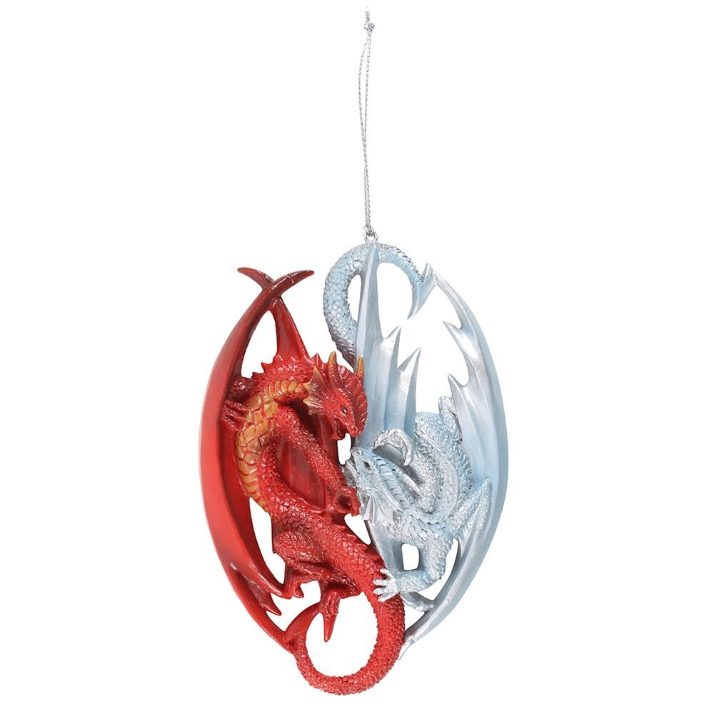 ANNE STOKES DRAGON FIRE AND ICE RESIN HANGING ORNAMENT RED WHITE GOTHIC