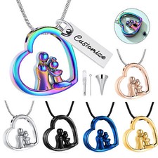Custom Mom Kid Heart Memorial Necklace For Cremation Ashes Jewellery Charm Gift