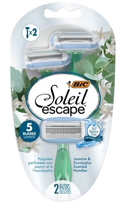 BIC Soleil Escape Disposable Razors ,Jasmine & Eucalyptus Handles, 5 Blade, 2 Ct